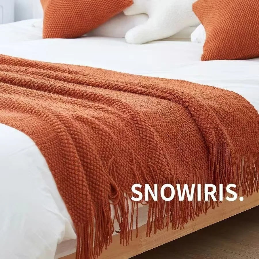 Blankets Nordic Style Hanging Tassels Solid Color Blankets Homestay Knitted Blankets Brown Coffee Sofa Minimalist Design
