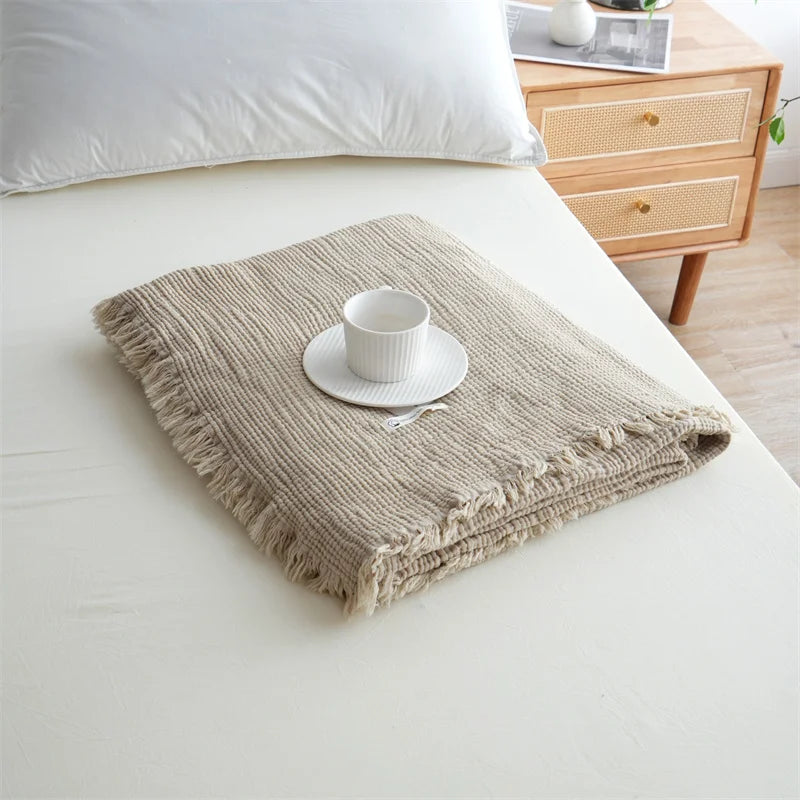 100% Cotton Blanket Yarn Dyed Shawl Tassels Style Plaid Jacquard Blankets Skin-friendly Bed Linen High Quality Gift cobertor