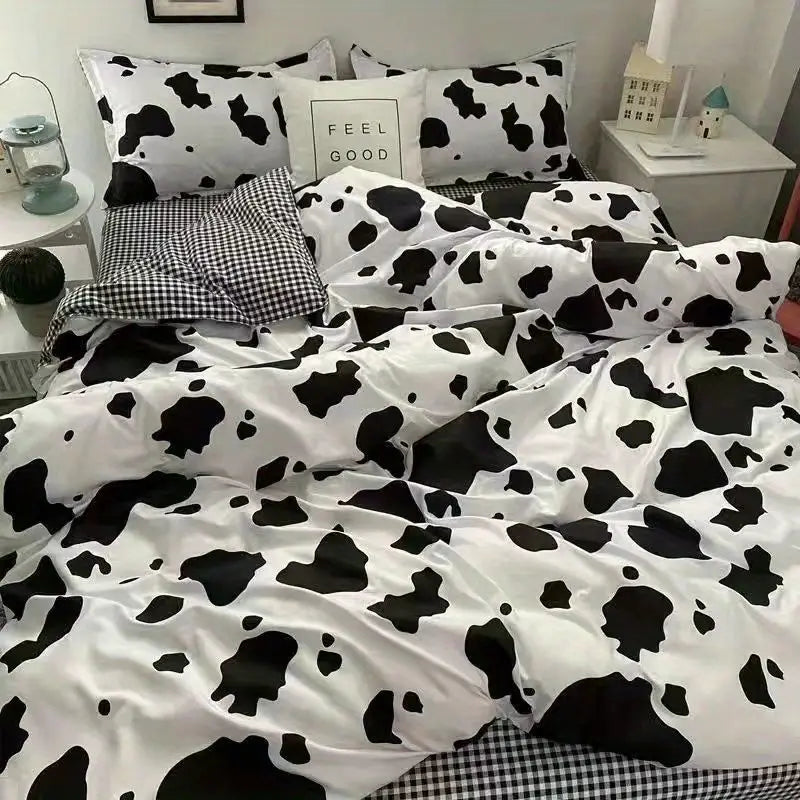 Simple Bedding Set Plaid Sold Color Single Queen Size Duvet Cover No Filling Boys Girls Flat Sheet Pillowcase Kit