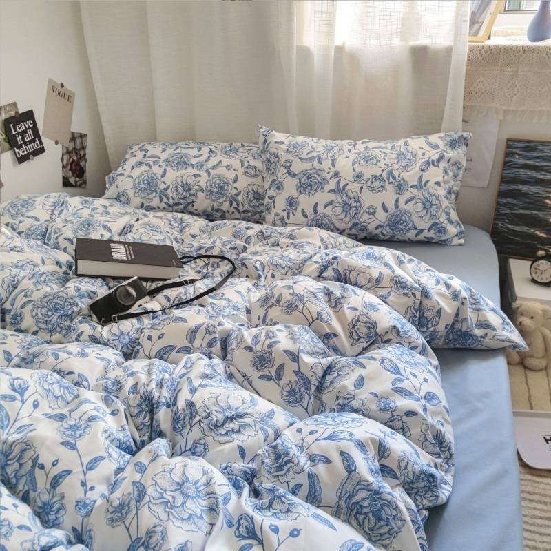 Bedding Set Nordic Single Double Flat Sheet Duvet Cover Pillowcase Soft Microfiber Full Queen Size Bed Linen