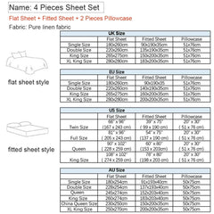 Bed Sheet Set 4 Piece 100% Pure Linen Bedding 1 Flat Sheet 1 Deep Pocket Fitted Sheet 2 Pillowcases Flax Sheets Set Bedding Set
