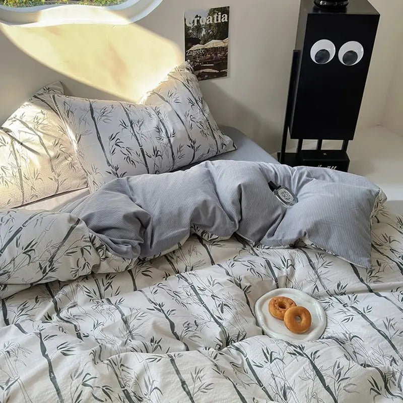 A-Class Maternal and Infant Super Soft Wrinkle Yarn Water Washed Cotton Four piece Set Bubble Cotton Quilt Set Bed Sheet