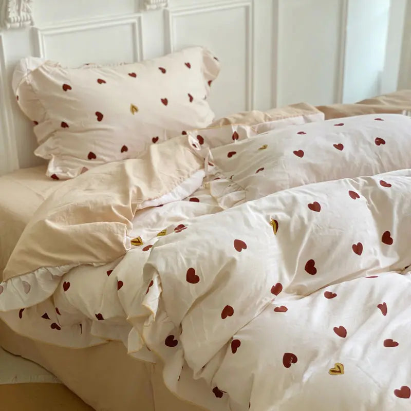French Ins Bedding Set No Filler Korean Floral Ruffles Single Double Queen Size Duvet Cover Sheet Pillowcase Home Textile