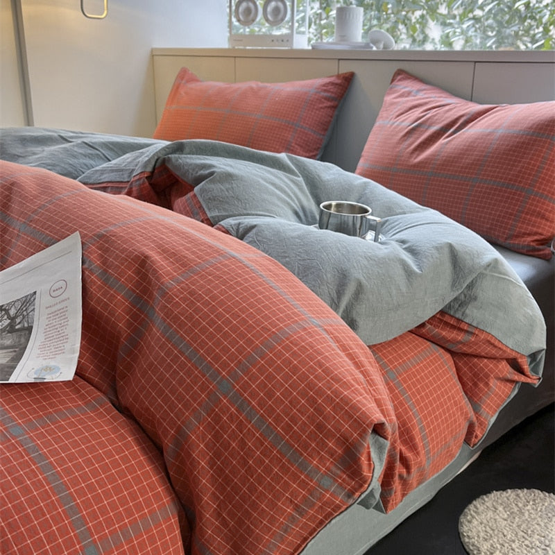 Bedding Set Washed Cotton Linen Duvet Cover Flat Sheet Pillowcase Soft Comfort Home Hotel