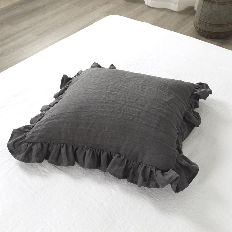 100% Pure Linen Ruffle Throw Pillowcases,Soft Comfortable Cushion Cover,Home Decor Sofa Pillows Cover,Living Room Couch Ornament