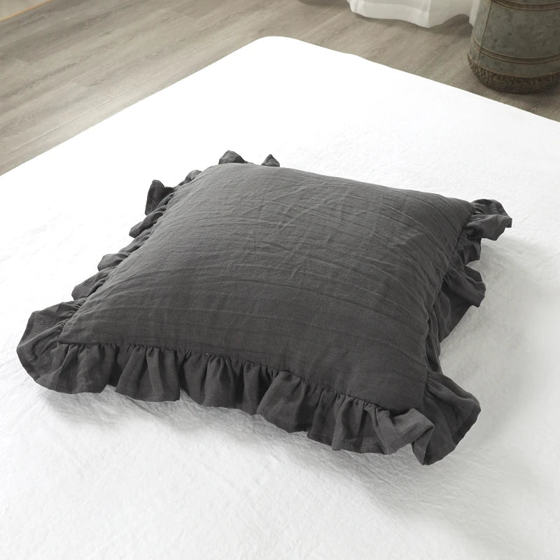100% Pure Linen Ruffle Throw Pillowcases,Soft Comfortable Cushion Cover,Home Decor Sofa Pillows Cover,Living Room Couch Ornament