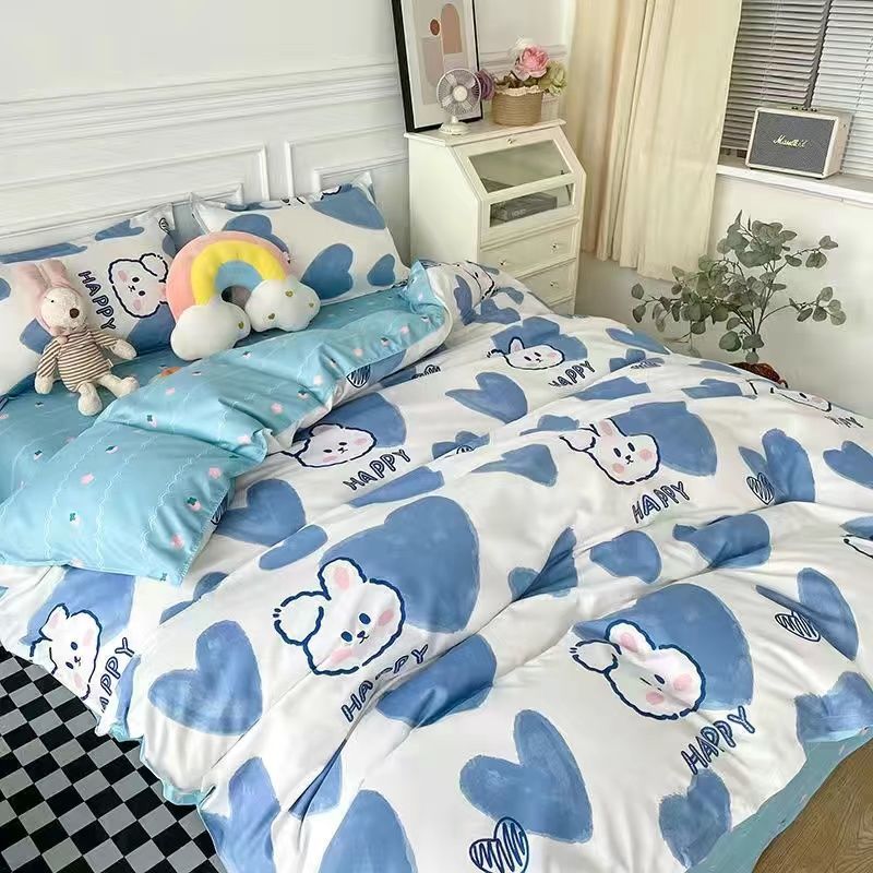Boys Girls Bedding Set Fashion Adult Children Bed Linen Duvet Quilt Cover Pillowcase Cute Cartoon Bear Polyester Flat Sheets