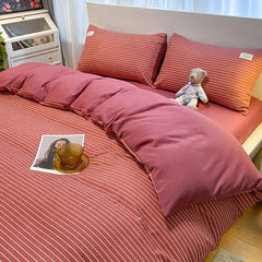 100% Cotton Plaid Geometric Bedding Set  Knit Bed Linens Sheet Pillowcase Home Textile Soft Bed Linen
