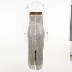 Apricot Sequined Knitted Backless Dress