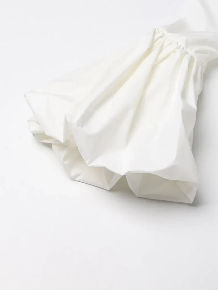 Vintage White V-Neck Puff Sleeve Single-Breasted Top