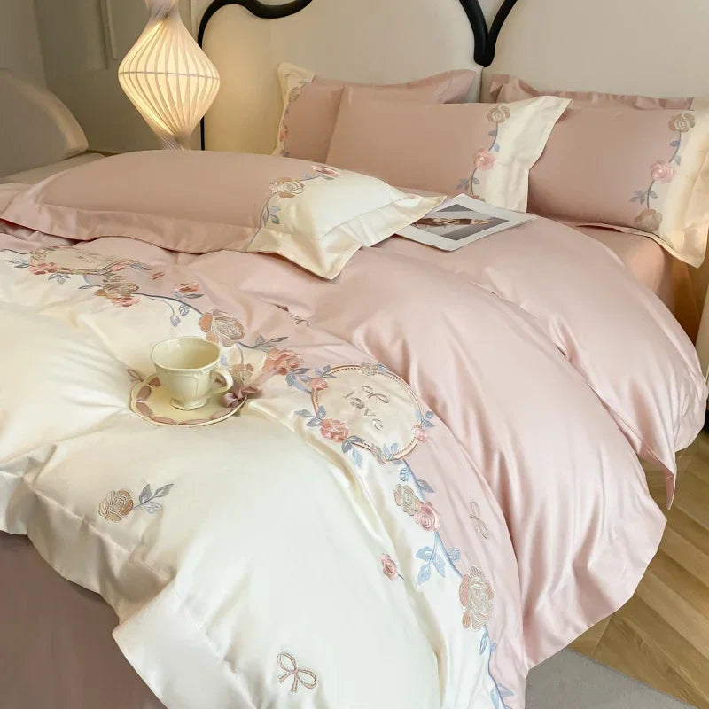 4pcs/set Grade Class A 200s Long-staple Pure Cotton High-grade 100% Cotton Embroidery Quilt Cover Pillowcases and Bedding Set