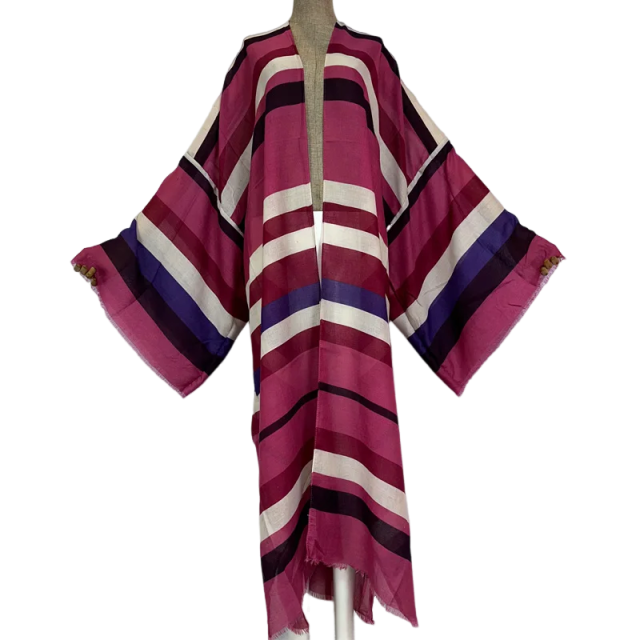Warm Striped Maxi Kimono Cardigan - WINI
