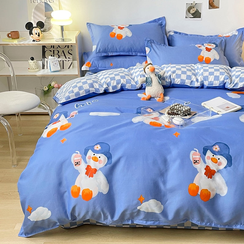 Bedding Set for Girl Boy Bedroom KIDS Modern Comforter Duvet Cover Flat Sheet Pillowcase  Home Textile Soft Bed Linen