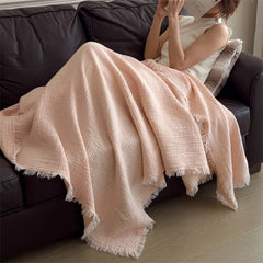 Class A knitted fringed blanket pure cotton six-layer gauze 100 cotton shawl blanket retro sofa nap blanket