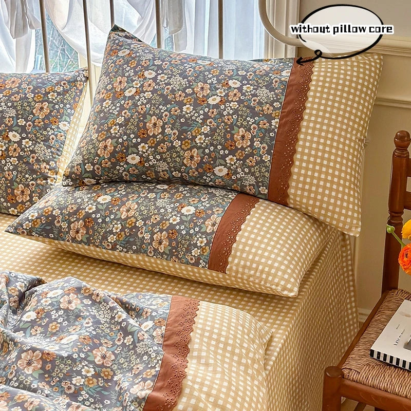 3pcs Floral Duvet Cover Set Pillowcases No Filling Korean lace bedding set Twin Single Queen Size Girls Bedding Linen