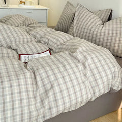 Japanese Style Duvet Cover Set No Filler Blue Plaid Pillowcase Flat Sheet Nordic Single Queen Size Bedding Set