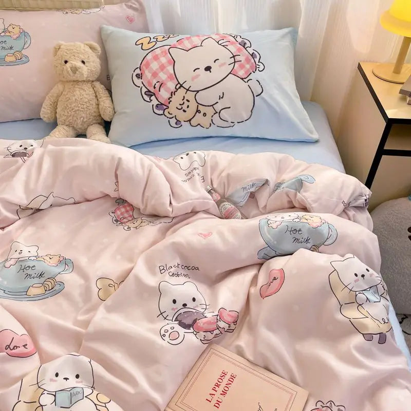Bowknot Bedding Set Ins Girl Plaid Washed Dormitory Bed Sheet Quilt Cover Student Dormitory Three-piece Set