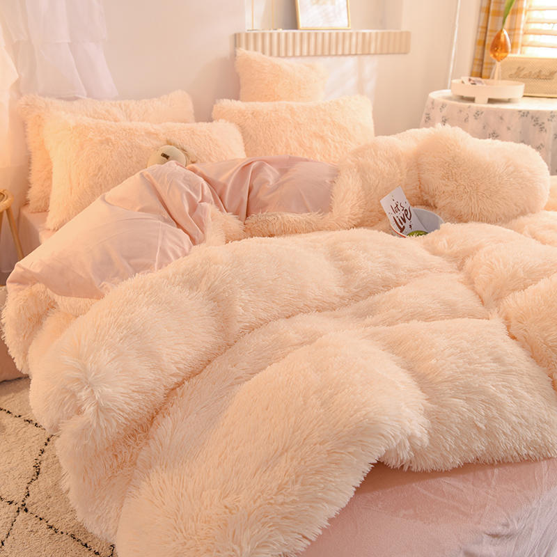 4pcs Autumn and Winter Warm and Thick Solid Color King Size Bedding Set Sheet Quilt Cover Pillowcase 220x240cm