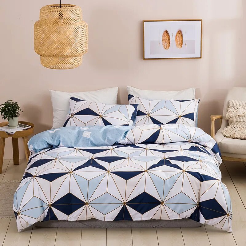 Geometric Print Queen Bedding Set King Size Home Soft Duvet Cover Set Full Stripes Single Double Bed Quilt Cover and Pillowcase