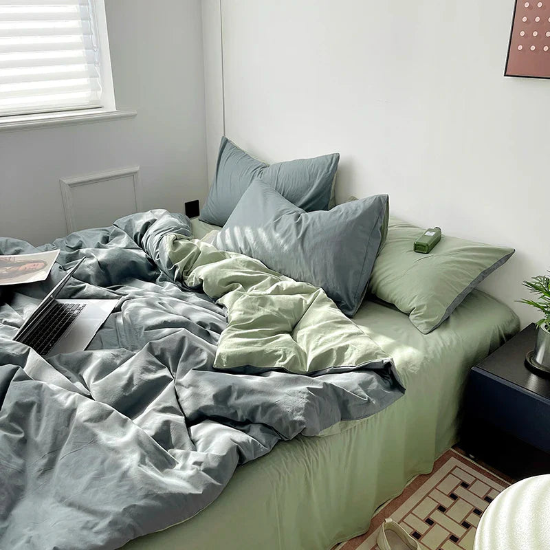 Gray Duvet Cover Set with 2pcs Pillowcase Soft Washed Cotton Comforter Quilt Cover Pillow Case Double Queen King Size