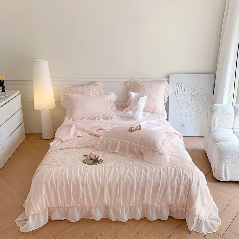 Helena French Style  Summer Quilt Set New Sweetheart Bow Summer Four Piece Set Soft Cool Blanket Duvet Air-Condition Quilt