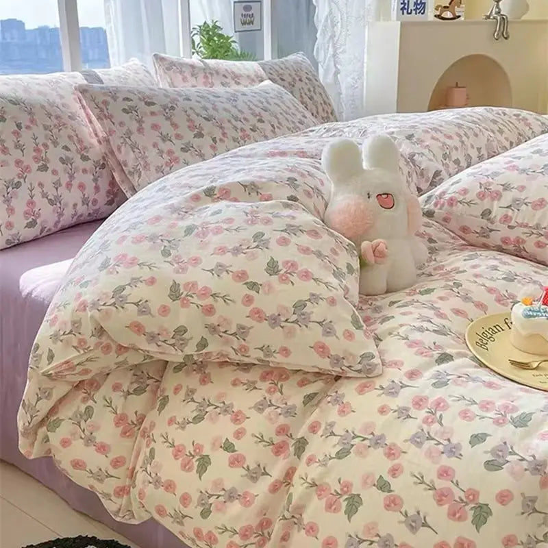 Simple Bedding Set Plaid Sold Color Single Queen Size Duvet Cover No Filling Boys Girls Flat Sheet Pillowcase Kit