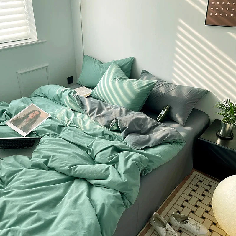 Gray Duvet Cover Set with 2pcs Pillowcase Soft Washed Cotton Comforter Quilt Cover Pillow Case Double Queen King Size