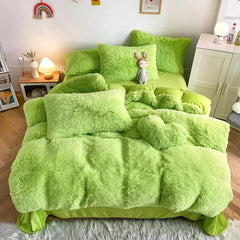 Plush Bedding Set Soft Fluffy Faux Fur Duvet Cover Sheet Pillowcase Fuzzy warm Bedlinens