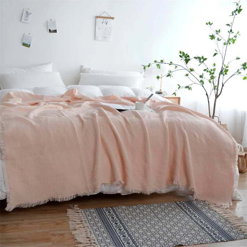 100% Cotton Blanket Yarn Dyed Shawl Tassels Style Plaid Jacquard Blankets Skin-friendly Bed Linen High Quality Gift cobertor