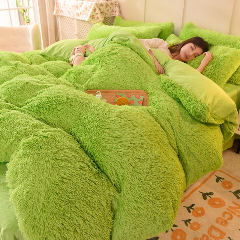 4pcs Autumn and Winter Warm and Thick Solid Color King Size Bedding Set Sheet Quilt Cover Pillowcase 220x240cm