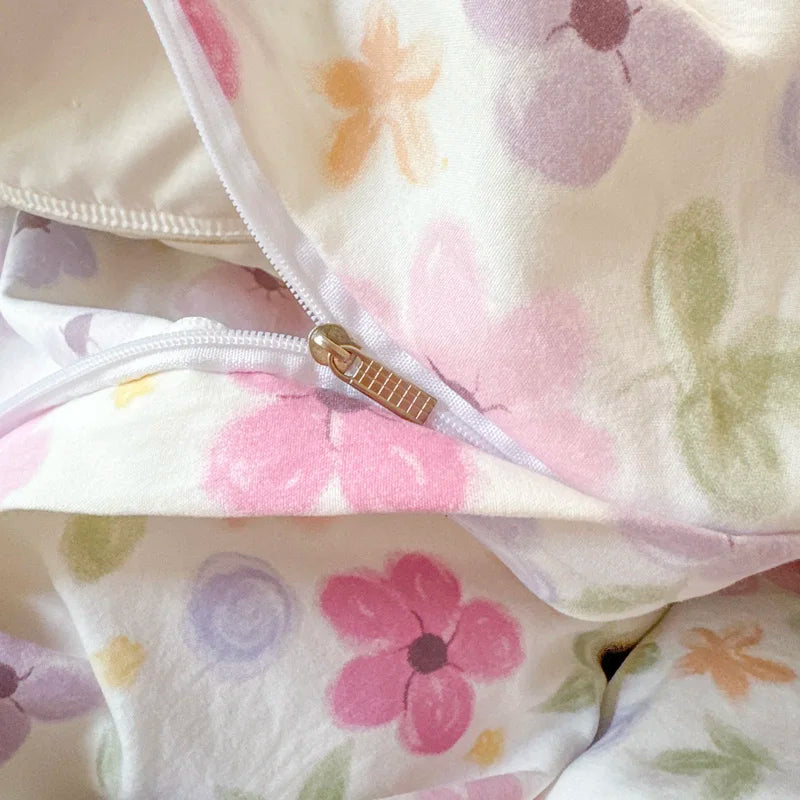 Colorful Floral Style Bedding Sets Romantic Flowers Duvet Cover Single Queen Size Washed Cotton Bedclothes Girls Home Textiles