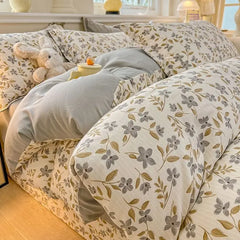 Yellow Floral Bedding Set Soft Ins Single Double Queen Size Duvet Cover Flat Sheet Pillowcase Girls Home Bed Linens NO Filler
