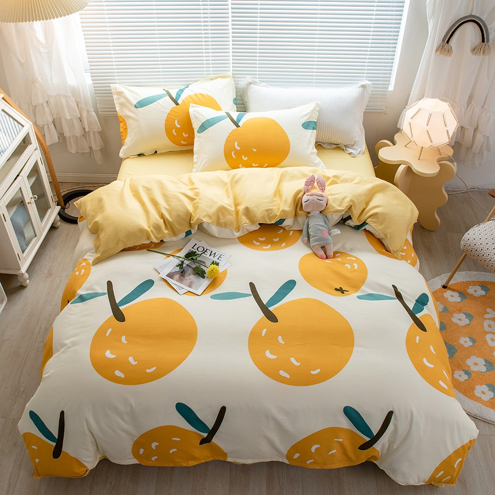 Cartoon Pattern 4-Piece Flat Sheet Quilt Cover Pillow Case Family Bed Sheet Children's Bedding Set 4-Piece Set