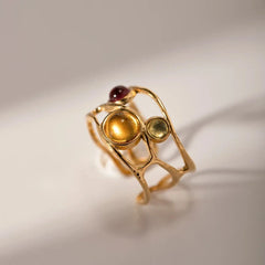 Retro Gold-Plated Multicolor Resin Open Ring