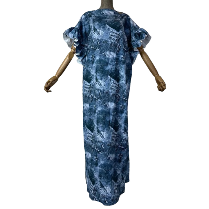 Denim Patchwork Print Kaftan Dress - WINI
