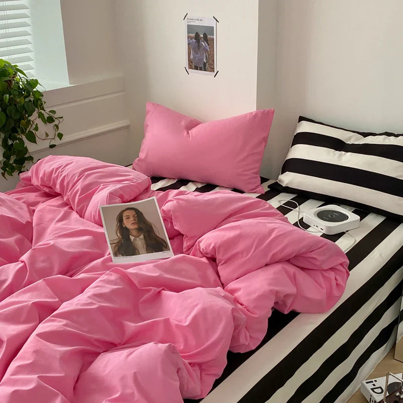 Black Rose Bedding Set Solid 3/4pcs Home Linens Contrast Duvet Cover Pillowcase Flat/Fitted Sheet King Brife Sexy Room Decor