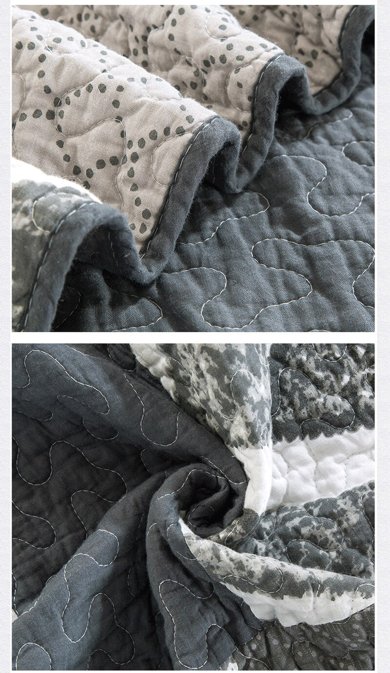 100% Cotton Simple gray Plain Weave 3pcs Printed Quilted Quilt Pillowcase Free Shipping