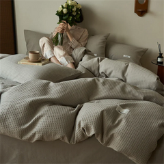 Ins Style Solid Color Waffle Cotton Duvet Cover Set Bed Sheet Four Piece Set High Beauty Quilt Sheet Bed Sheet Bedding Set
