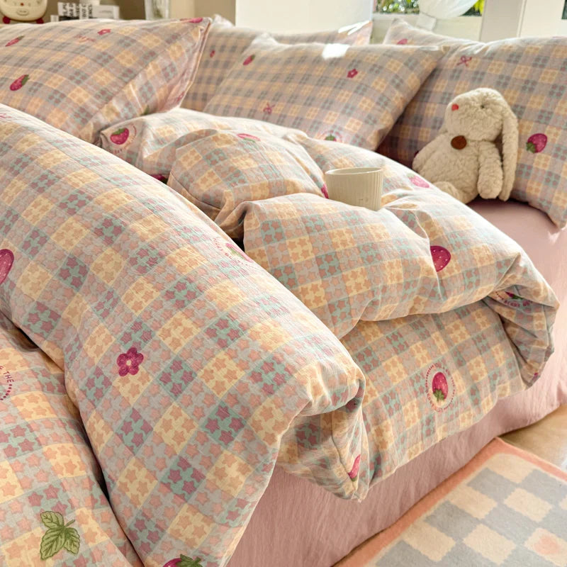 Korean Bow Bedding Sets For Girls 2025 New Duvet Cover Set Queen Full Size Flat Bed Sheet Quilt Cover Pillowcase Kawaii