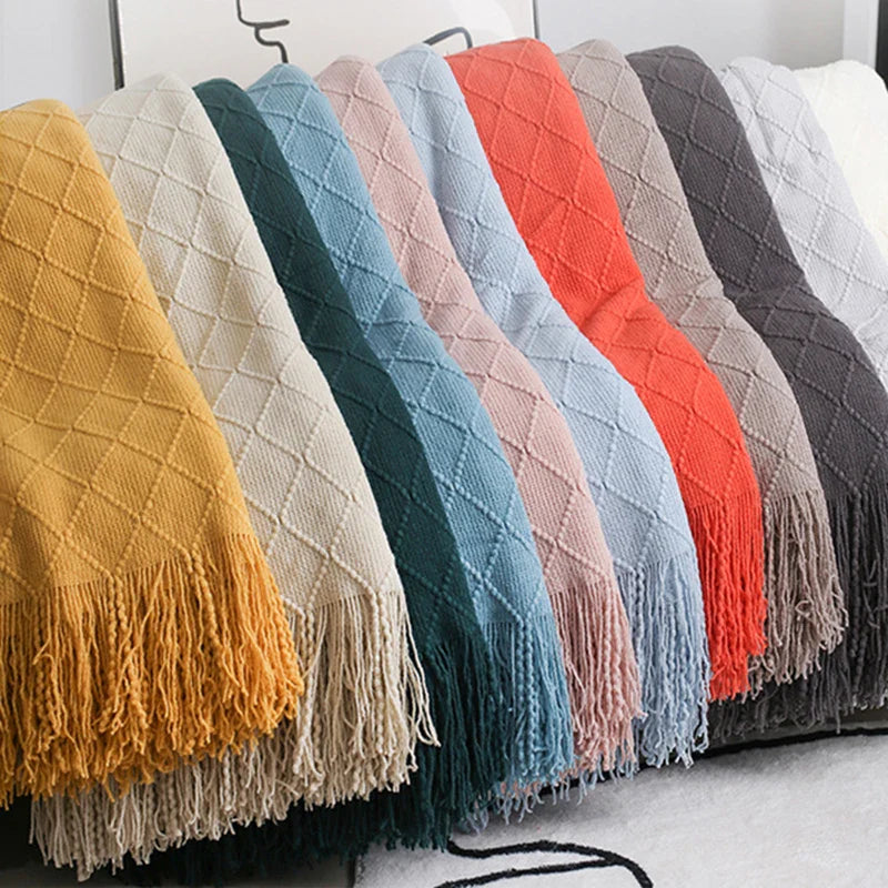 Nordic Knitted Shawl Sofa Blanket with Tassels Scarf  Sofa Emulation Fleece Throw Blanket TV Blankets Bed End Decor Drop Ship