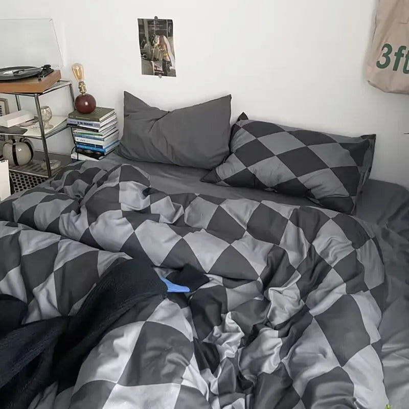 Korean Style Fashion Bedding Set Kids Adults Twin Full Queen Size Blue Bed Flat Sheet Duvet Cover Pillowcases Floral Bed Linen