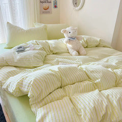 New Stripe Double-Layer Yarn Quilt Cover Bed Flat sheet Pillowcase Full Queen Bed Linen Adult Kids Duvet Covers No Filling