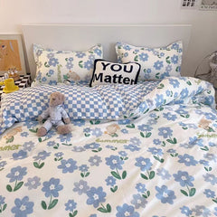 Floral Bedding Set with Duvet Cover Flat Sheet with Pillowcases  Kids Queen Full Size Boys Girls Bed Linen
