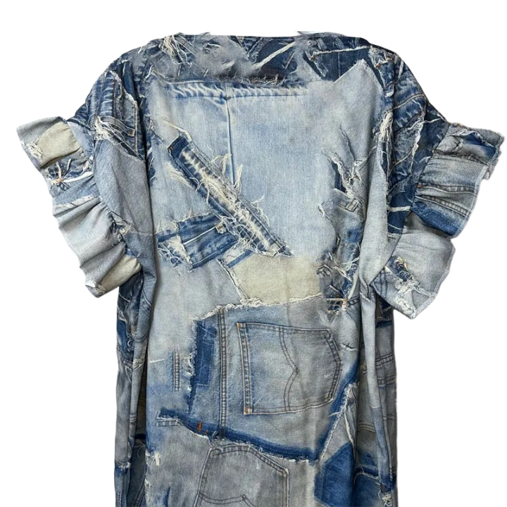 Denim Patchwork Print Kaftan Dress - WINI