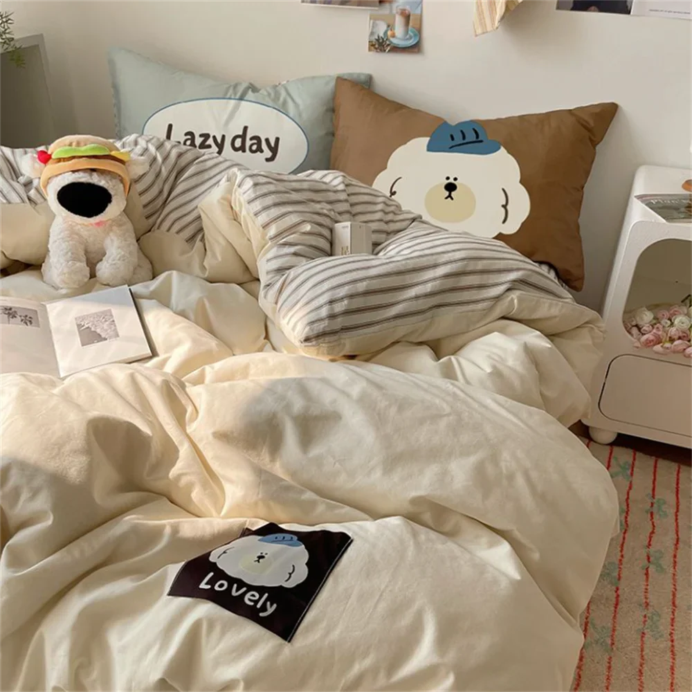 Super Soft Cloud Wash Cotton Four-Piece Set of Student Dormitory Three-Piece Set of Bed Bamboo Cartoon Bedding Set