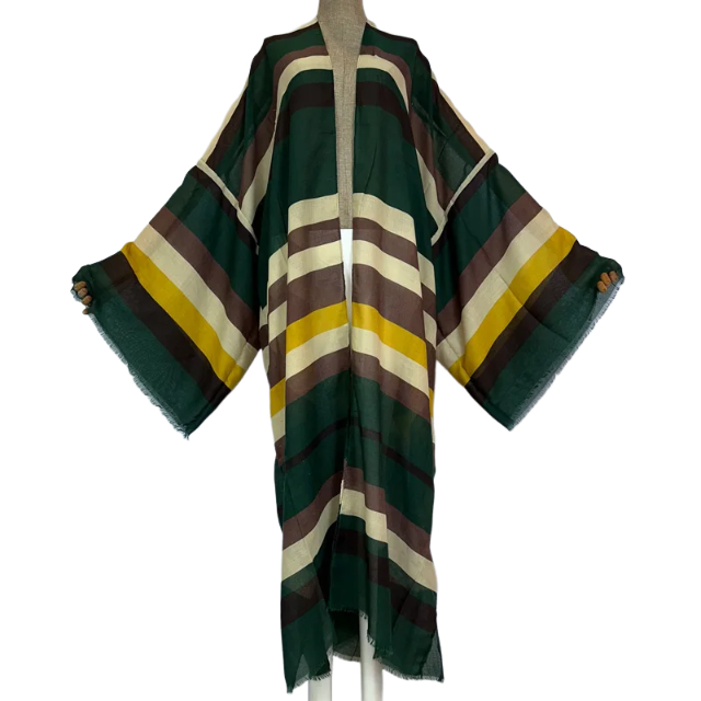 Warm Striped Maxi Kimono Cardigan - WINI