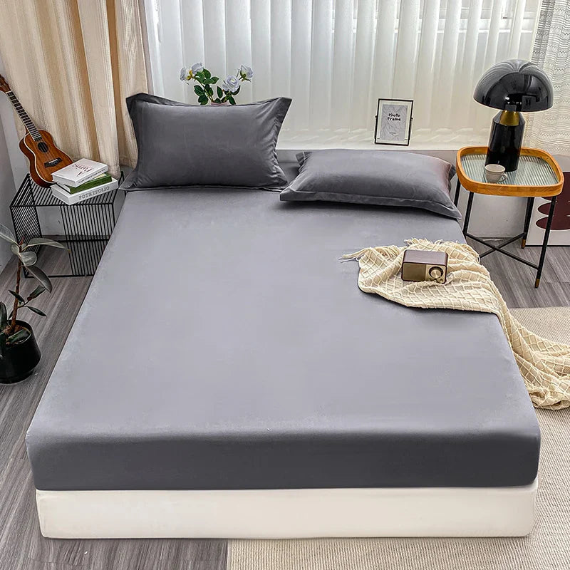 1Pc Fitted Bed Sheet With Elastic Band Solid Color Anti-slip Adjustable Mattress Cover for Single Double King Queen Bed