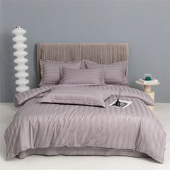 Nordic Sliver Grey Stripes 100% Egyptian Cotton Jacquard Bedlinens Queen King Size Set Fitted Sheet Duvet Cover Bedding