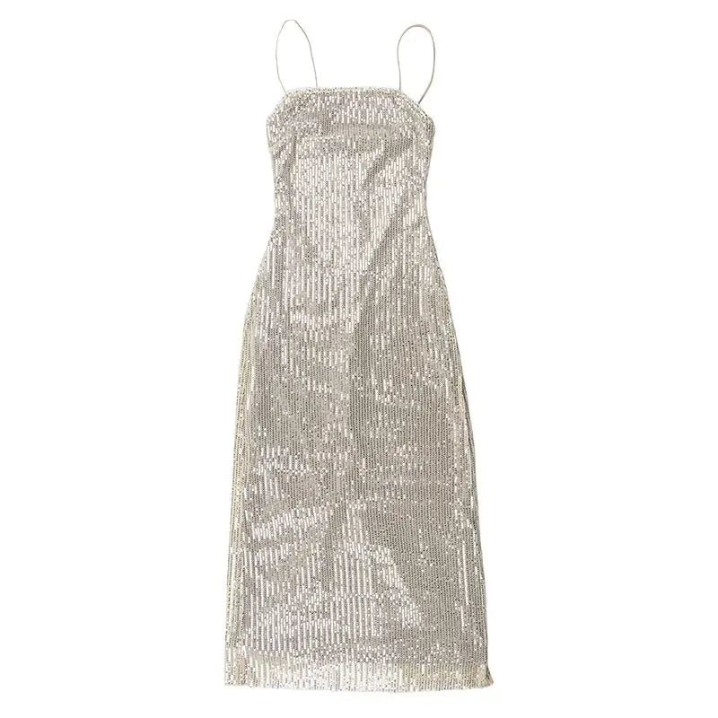 Apricot Sequined Knitted Backless Dress