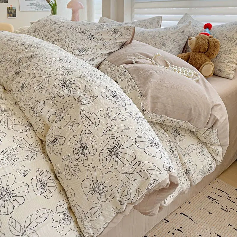 Pink Floral Duvet Cover Set Flowers Sheet Pillowcase Soft Cover No Filling Warm Bed Linen Twin Full Queen Size Home Bedding Set